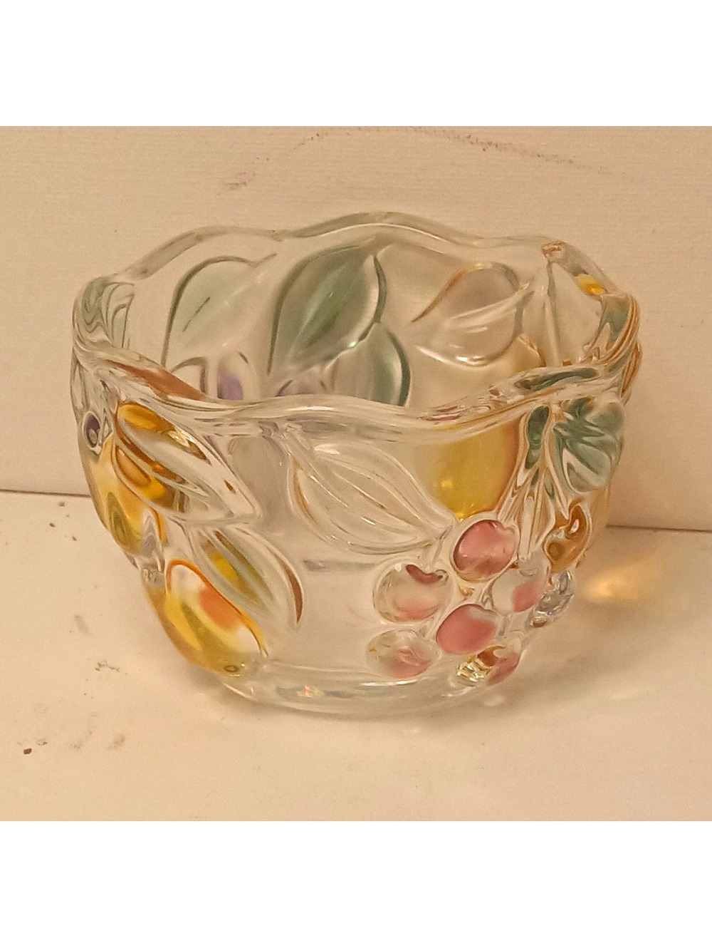 Vintage Mikasa Garden Harvest Votive Candle Holder 3" Glass Cup Germany Fruit